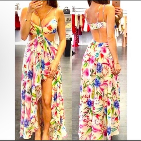 Luxxel Floral Printed High Low Cut Out Sundress - Picture 3 of 9